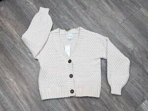 Pink Rose Cardigan Sweater Womens Cable Knit Button Front V-neck NWT